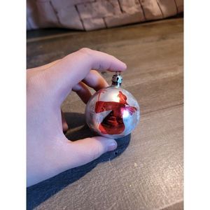 Silver snow blown glass ball ornament angel red star xmas